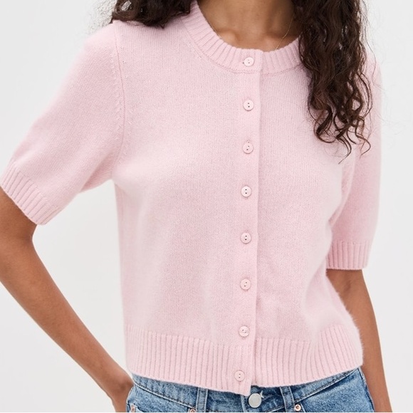 Calvin Klein Sweaters - Calvin Klein Short-Sleeve Button Cardigan in Light Pink